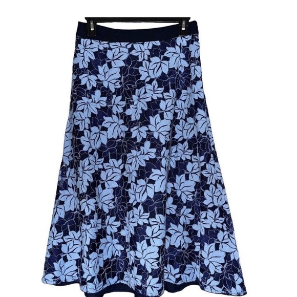 Draper James Navy Blue Light Blue Floral Lace A-Line Midi Skirt Size 0 - Picture 2 of 6